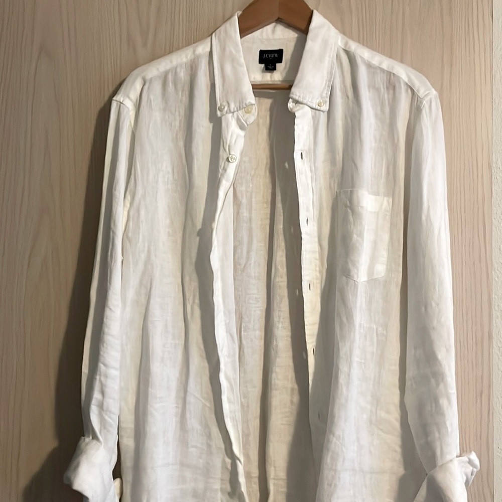J. Crew 100% Linen White Casual Button Down Shirt